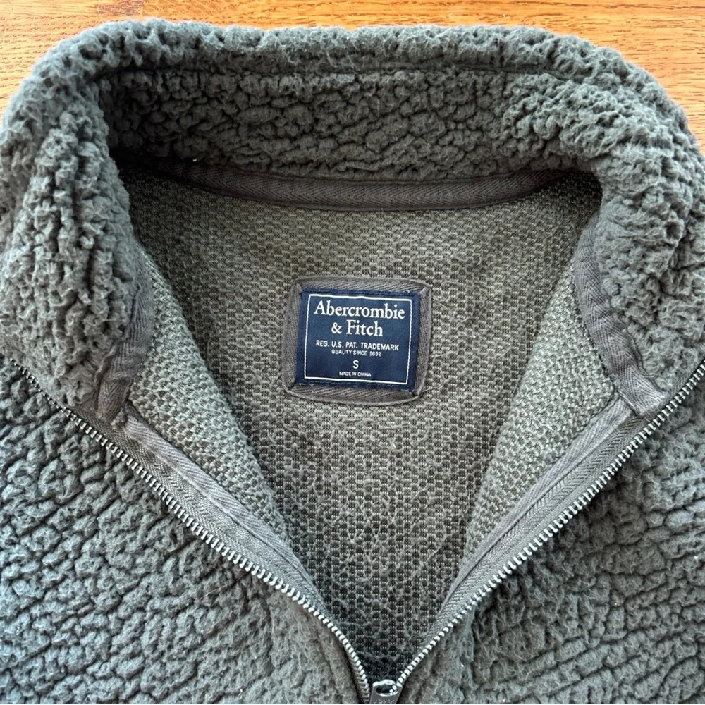 Abercrombie Women Sherpa Fleece 1/4 Zip Pullover S Soft Pocket Olive Green Army - Picture 4 of 7